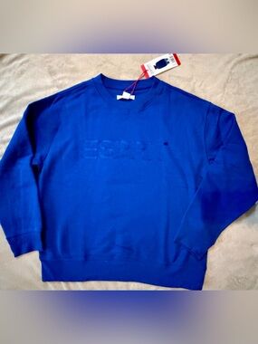 Esprit Blue Embossed Logo Crewneck Sweatshirt 80s Viral Vintage L, M